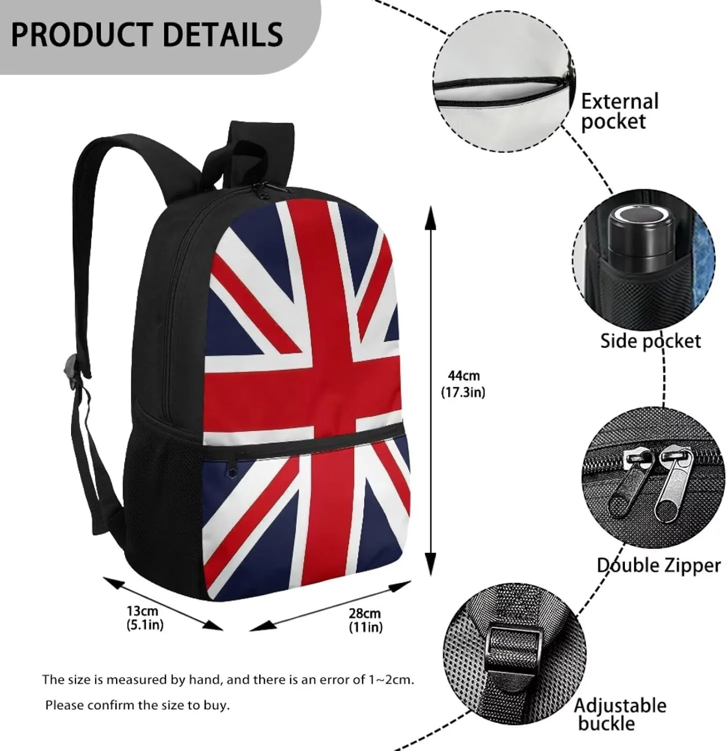 British Flag Backpack for Teen Girls 17" Casual Backpack for School Large Capacity Lightweight Bookbag for Students
