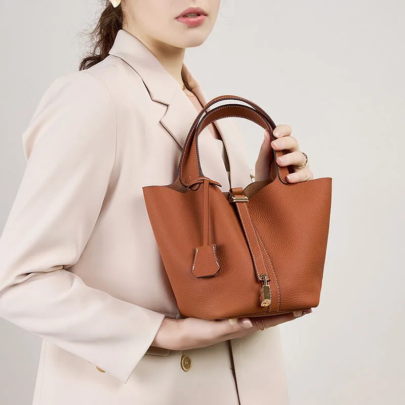 Bucket Vegetable Basket Leather Handbag Mummy Bag High Sense