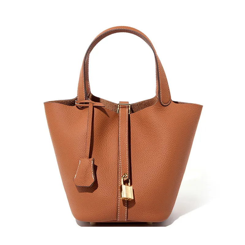 Bucket Vegetable Basket Leather Handbag Mummy Bag High Sense