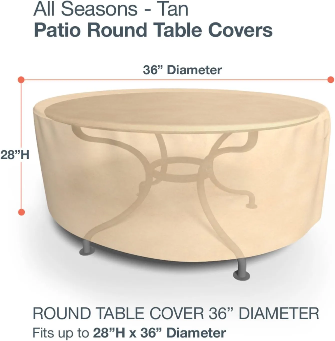 Budge P5A31SF1 All Seasons Round Patio Table Cover Lightweight, UV-Resistant, Small, Tan