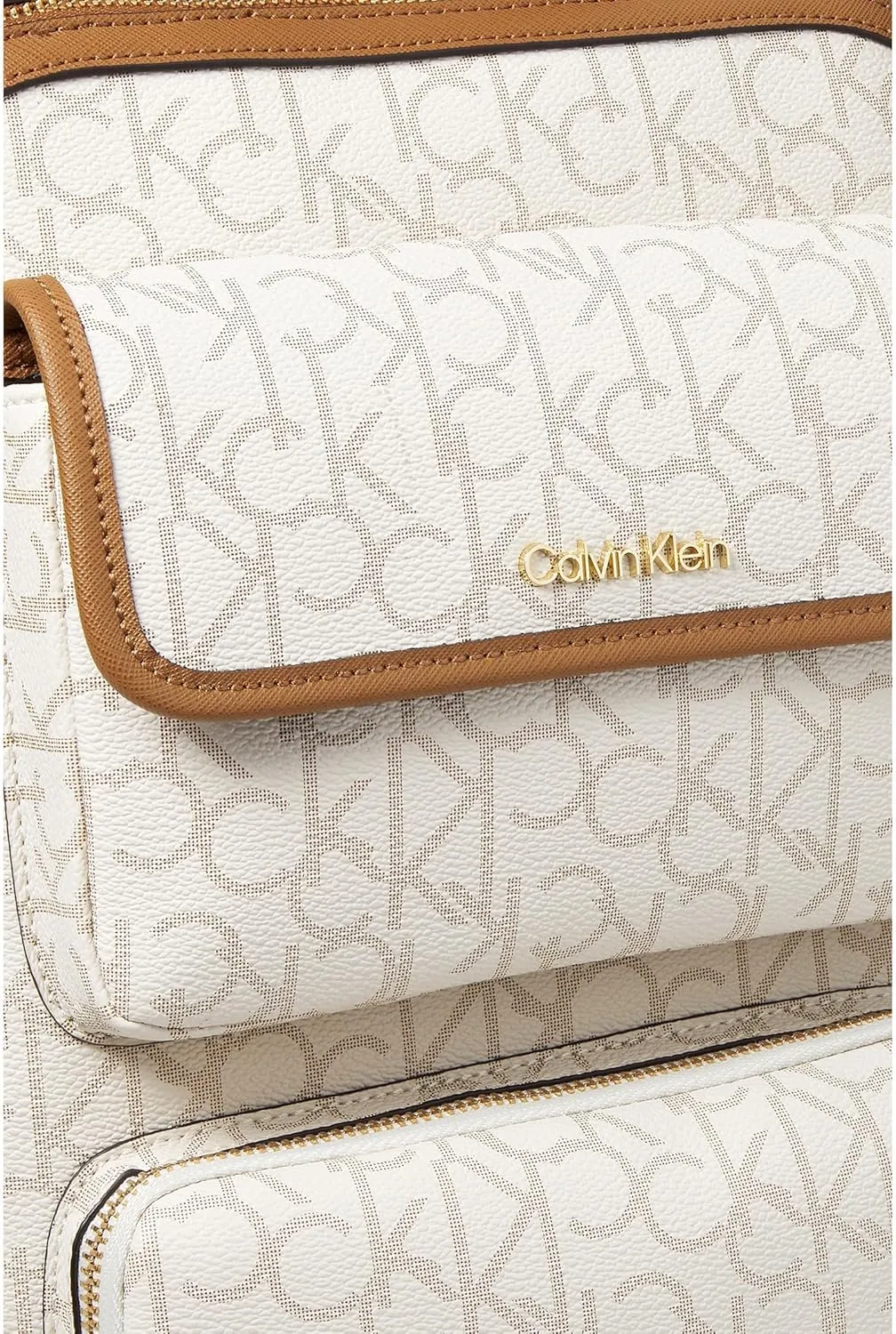 Calvin Klein Women's Enya Signature Backpack, Vanilla/Khaki/Caramel, Large