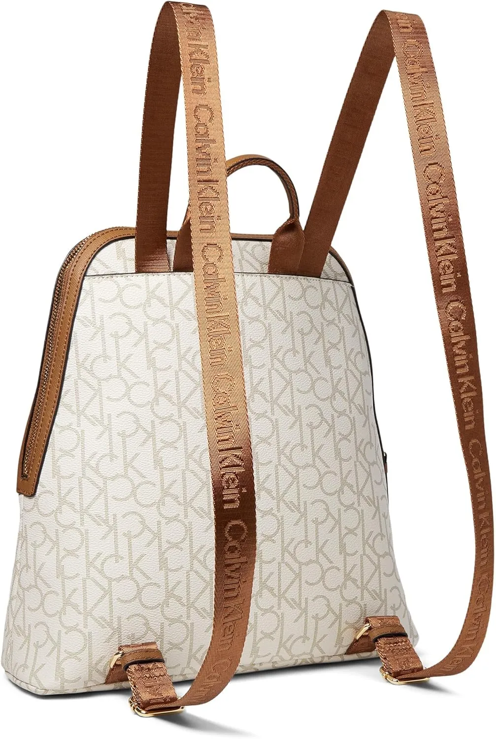 Calvin Klein Women's Enya Signature Backpack, Vanilla/Khaki/Caramel, Large