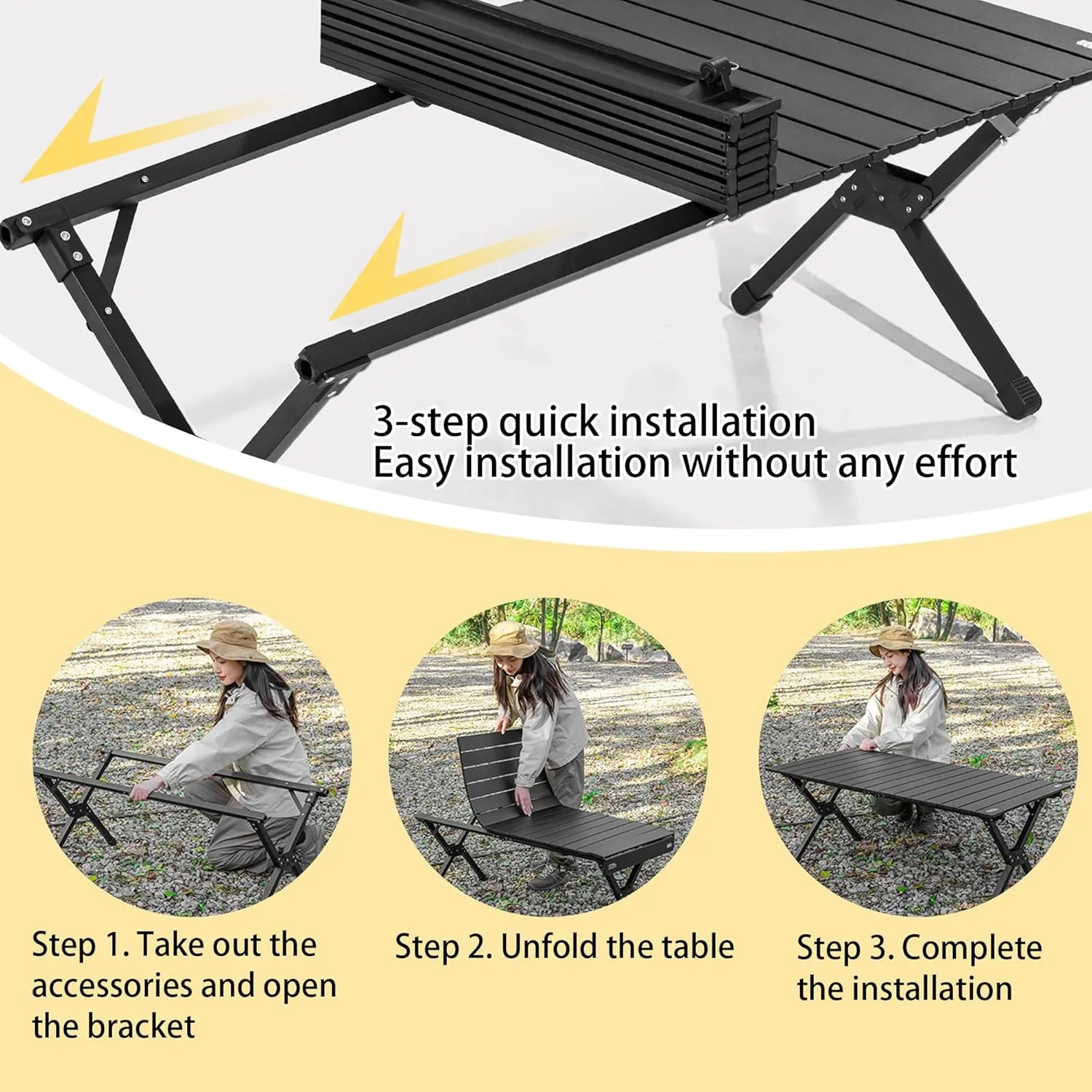Camp Table Folding Picnic Table Camping Table Folding Camping Table Folding Design Portable One-Pack Storage Suitable for Camping Balconies and Other Scenes (Installation Required)