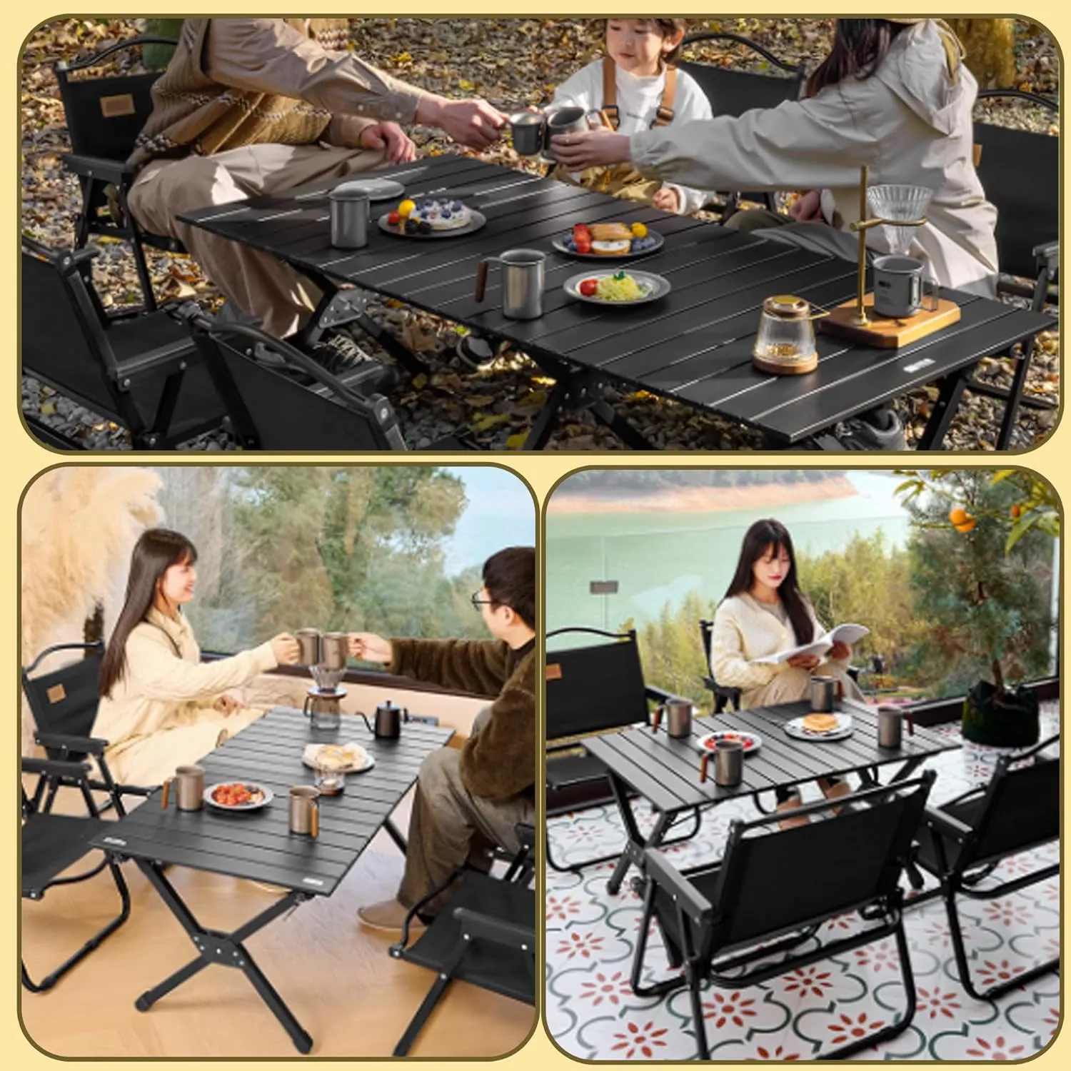 Camp Table Folding Picnic Table Camping Table Folding Camping Table Folding Design Portable One-Pack Storage Suitable for Camping Balconies and Other Scenes (Installation Required)