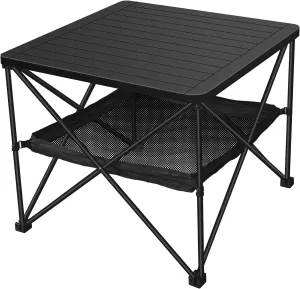 Camping Foldable Square Table with Storage Carry Bag, Small Folding Picnic Table, Portable Beach Table, Lightweight Outdoor Side Table FZ (Black, L)