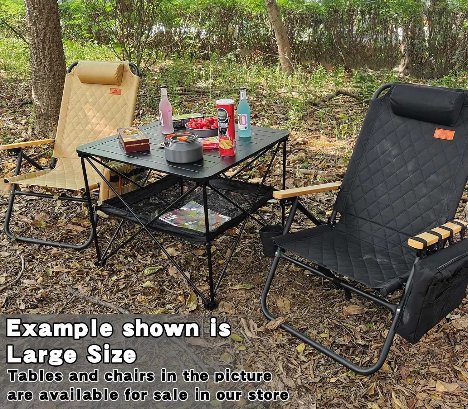 Camping Foldable Square Table with Storage Carry Bag, Small Folding Picnic Table, Portable Beach Table, Lightweight Outdoor Side Table FZ (Black, L)
