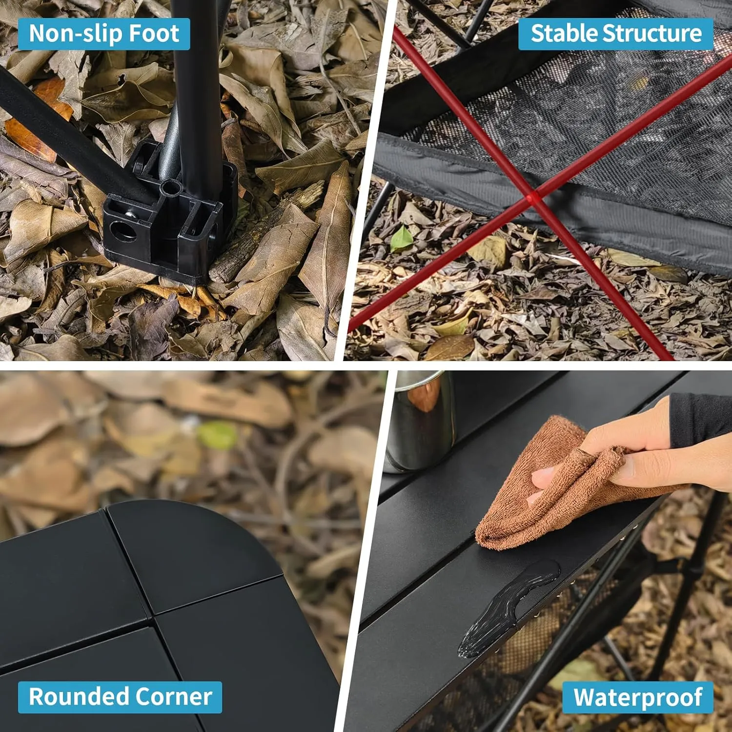 Camping Foldable Square Table with Storage Carry Bag, Small Folding Picnic Table, Portable Beach Table, Lightweight Outdoor Side Table FZ (Black, L)