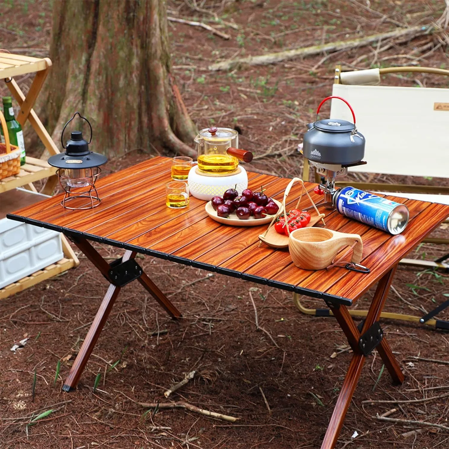 Camping Foldable Table Outdoor Portable Aluminum Alloy Lightweight Roll Up Table Hiking Picnic Beach Roll Top Desk with Carry Bag,S(Length57.5cm)