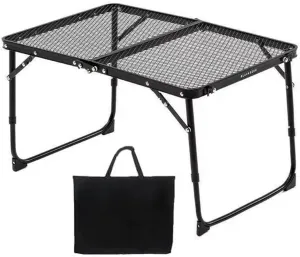 Camping Folding Table Grill Table Mesh Metal Folding Table Lightweight Height Adjustable Heavy Duty Metal Grill Table Multifunction Folding Table for Outdoor Hiking Picnic BBQ Portable Table