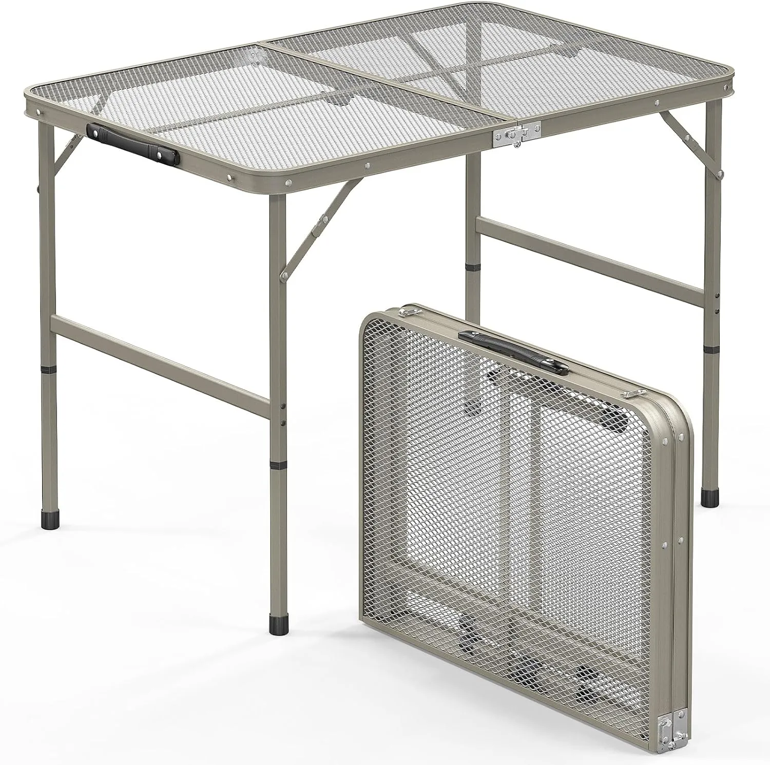 Camping Table, 3 ft Folding Grill Table with Mesh Desktop, Anti-Slip Feet, Height Adjustable, Lightweight & Portable Aluminum Outdoor Table for Camping, Picnic, RV, BBQ