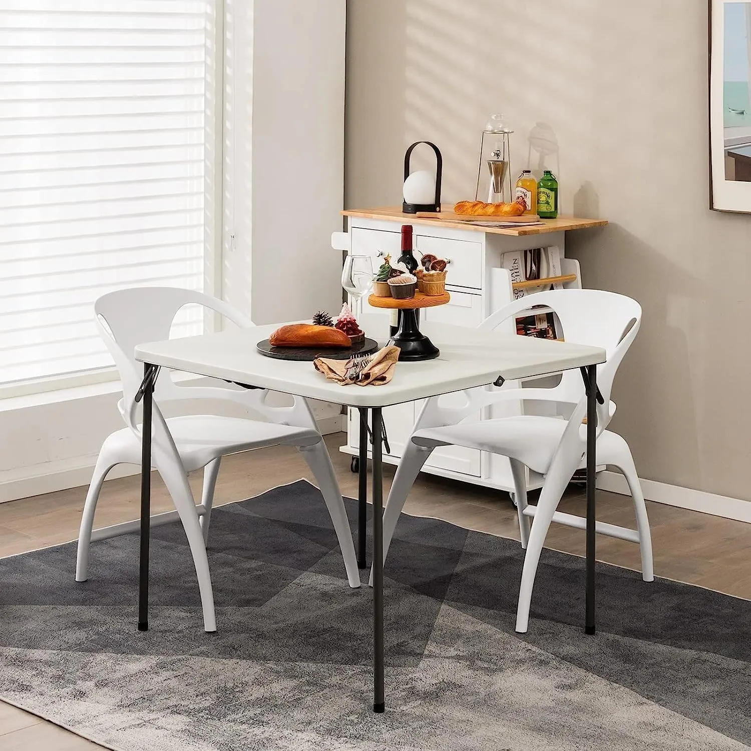Camping Table, (3ft) Folding Table, Fold in Half Square Tables with Handle, Portable Plastic Dining Camping Trestle Table for Indoor and Outdoor Use(White)