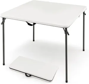 Camping Table, (3ft) Folding Table, Fold in Half Square Tables with Handle, Portable Plastic Dining Camping Trestle Table for Indoor and Outdoor Use(White)