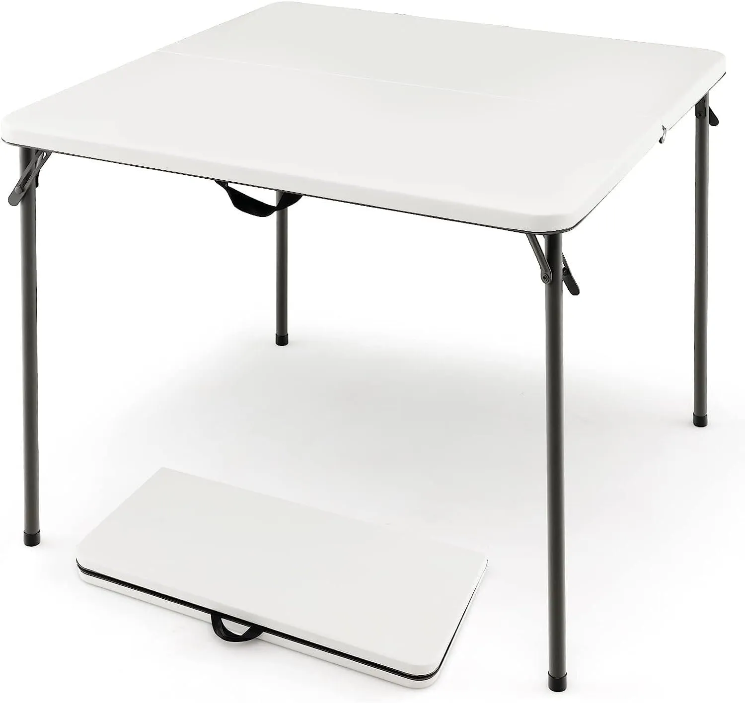 Camping Table, (3ft) Folding Table, Fold in Half Square Tables with Handle, Portable Plastic Dining Camping Trestle Table for Indoor and Outdoor Use(White)