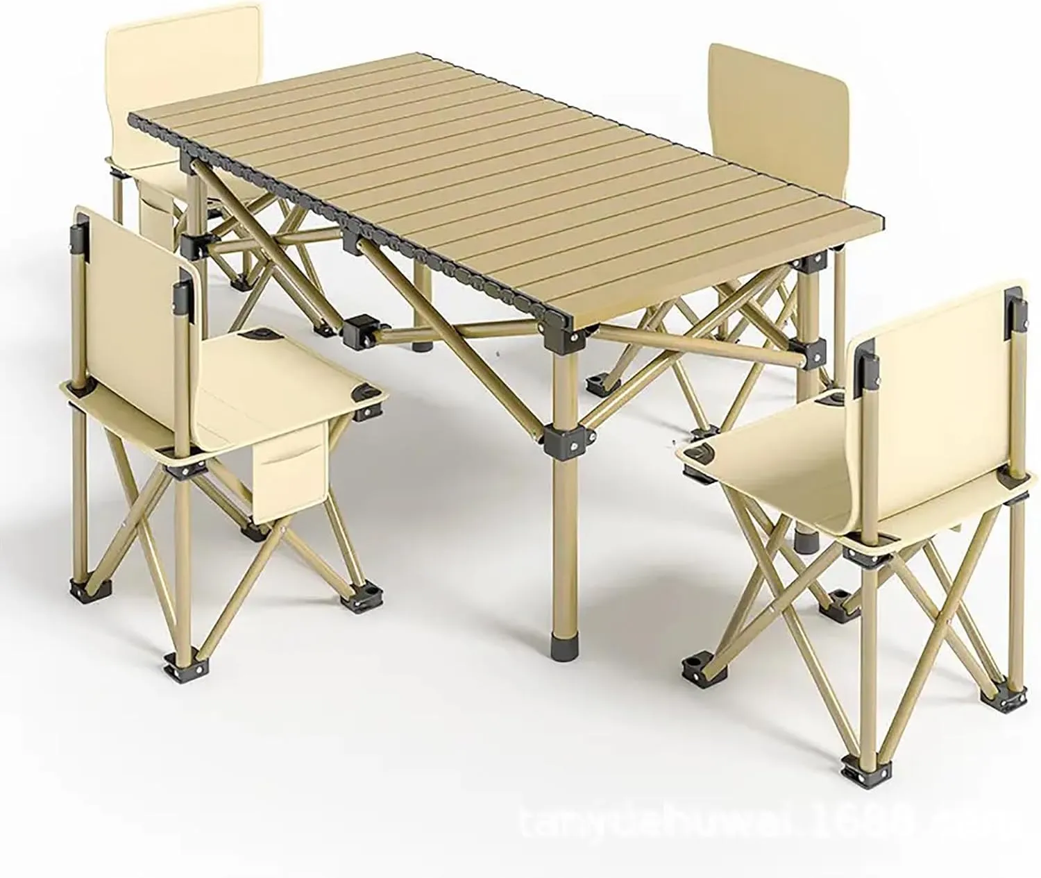 Camping Table and Chair Set, with 4 Chairs, Portable Outdoor Table for Fishing BBQ Picnic, Garden Parties with Carrying Bag,Yellow