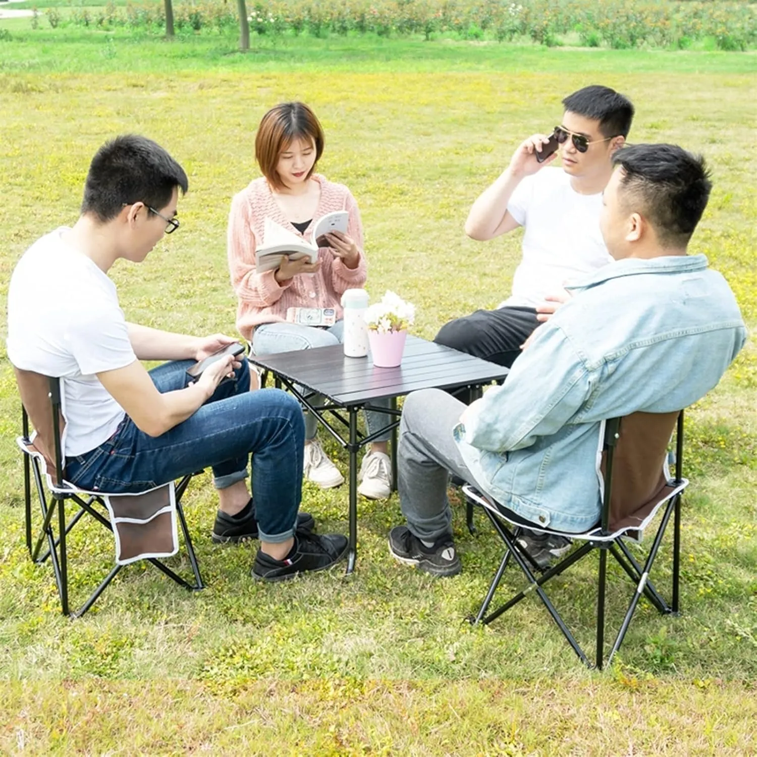 Camping Table Chairs Folding and Lightweight Outdoor Picnic Table Set, Aluminum Patio Table, Suitable for Barbecue, Fishing, Beach, Car