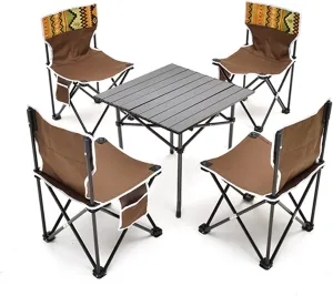 Camping Table Chairs Folding and Lightweight Outdoor Picnic Table Set, Aluminum Patio Table, Suitable for Barbecue, Fishing, Beach, Car