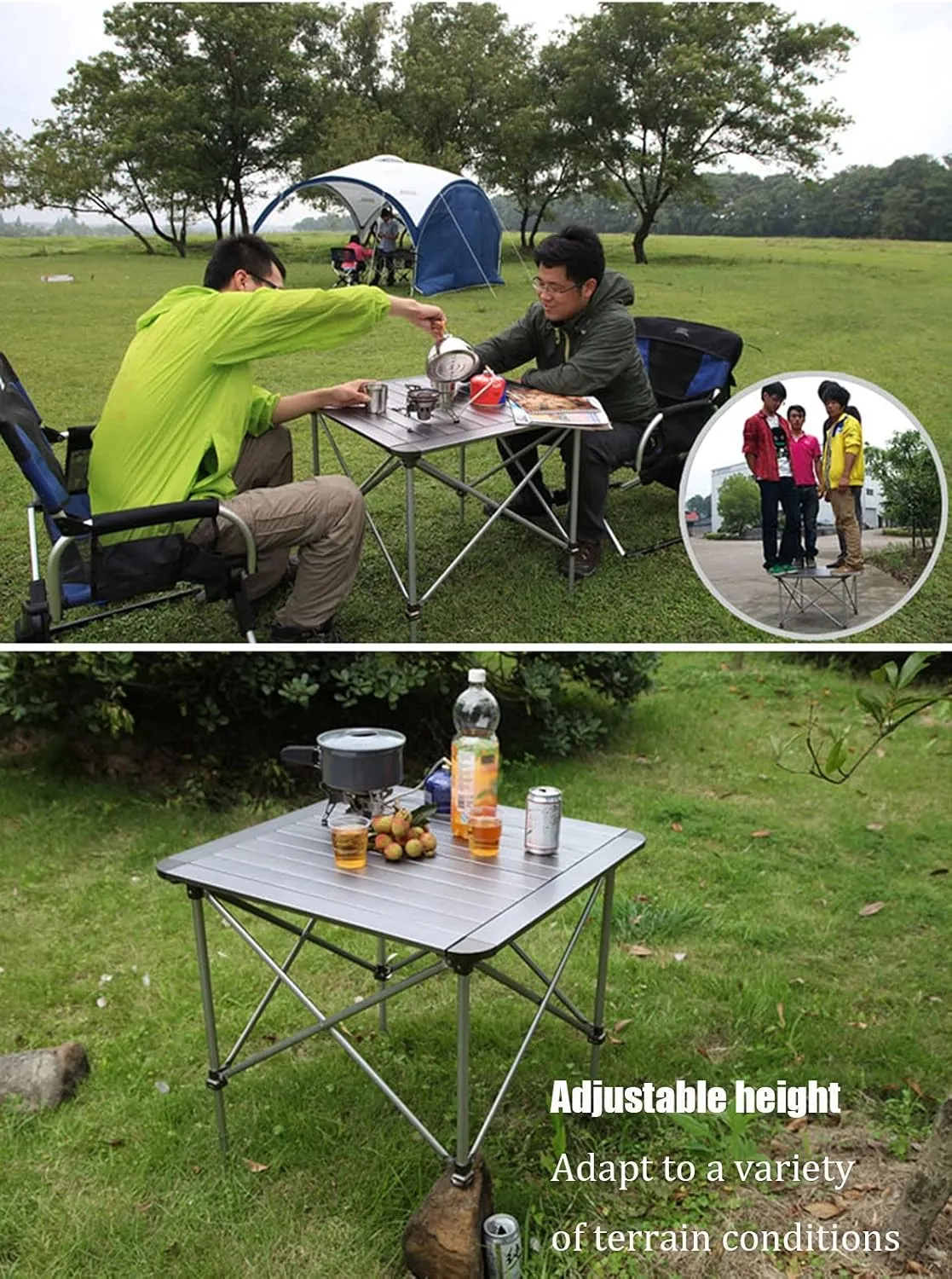 Camping Table Chairs Portable Folding Table Set, Outdoor Aluminum Alloy Can Lift Picnic Table, Portable Table with Carrying Bag (Color : Package 1)