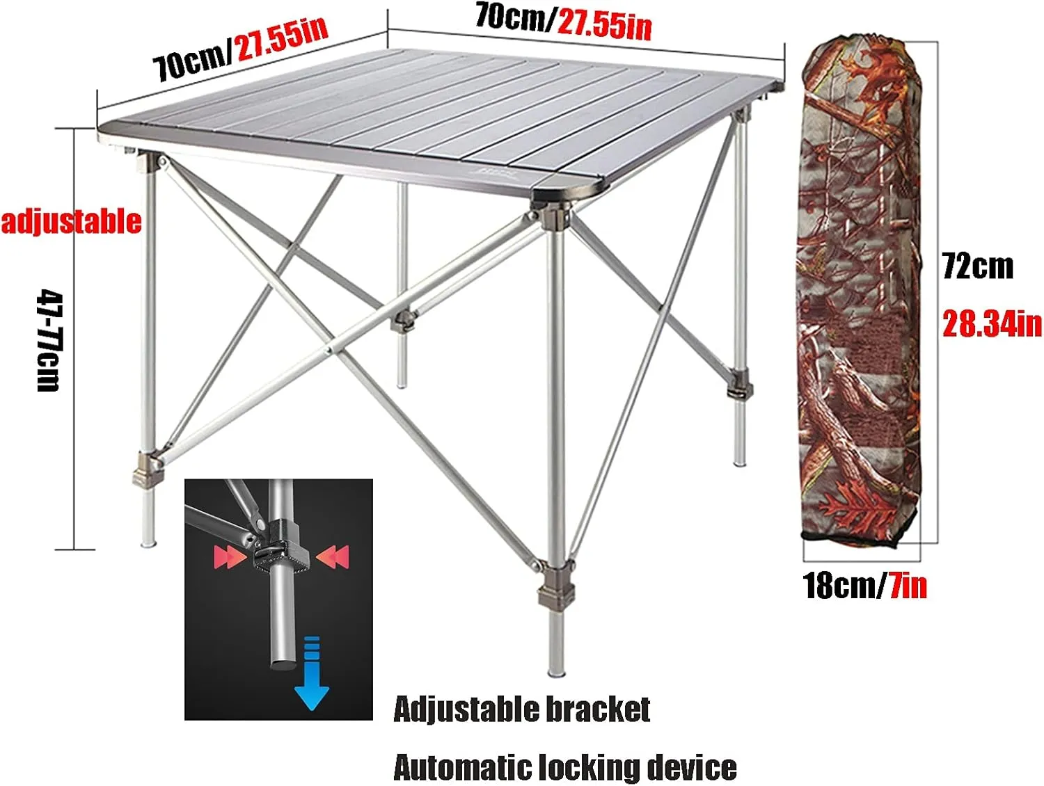 Camping Table Chairs Portable Folding Table Set, Outdoor Aluminum Alloy Can Lift Picnic Table, Portable Table with Carrying Bag (Color : Package 1)