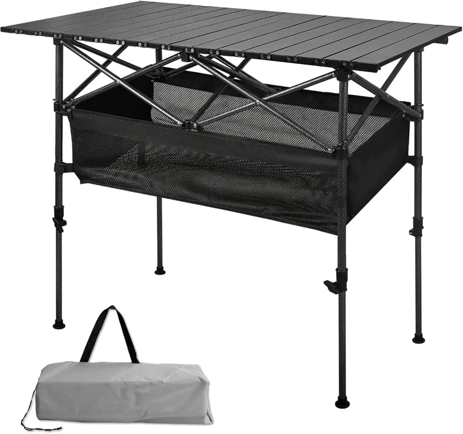 Camping Table Folding Camping Table,Outdoor Roll-up Table Height Adjustable & Portable Metal Camp Grill Table for Picnic, BBQ, Party, Backyard Beach Picnic