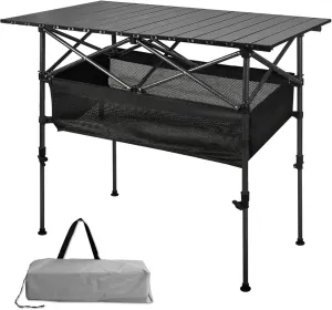 Camping Table Folding Camping Table,Outdoor Roll-up Table Height Adjustable & Portable Metal Camp Grill Table for Picnic, BBQ, Party, Backyard Beach Picnic