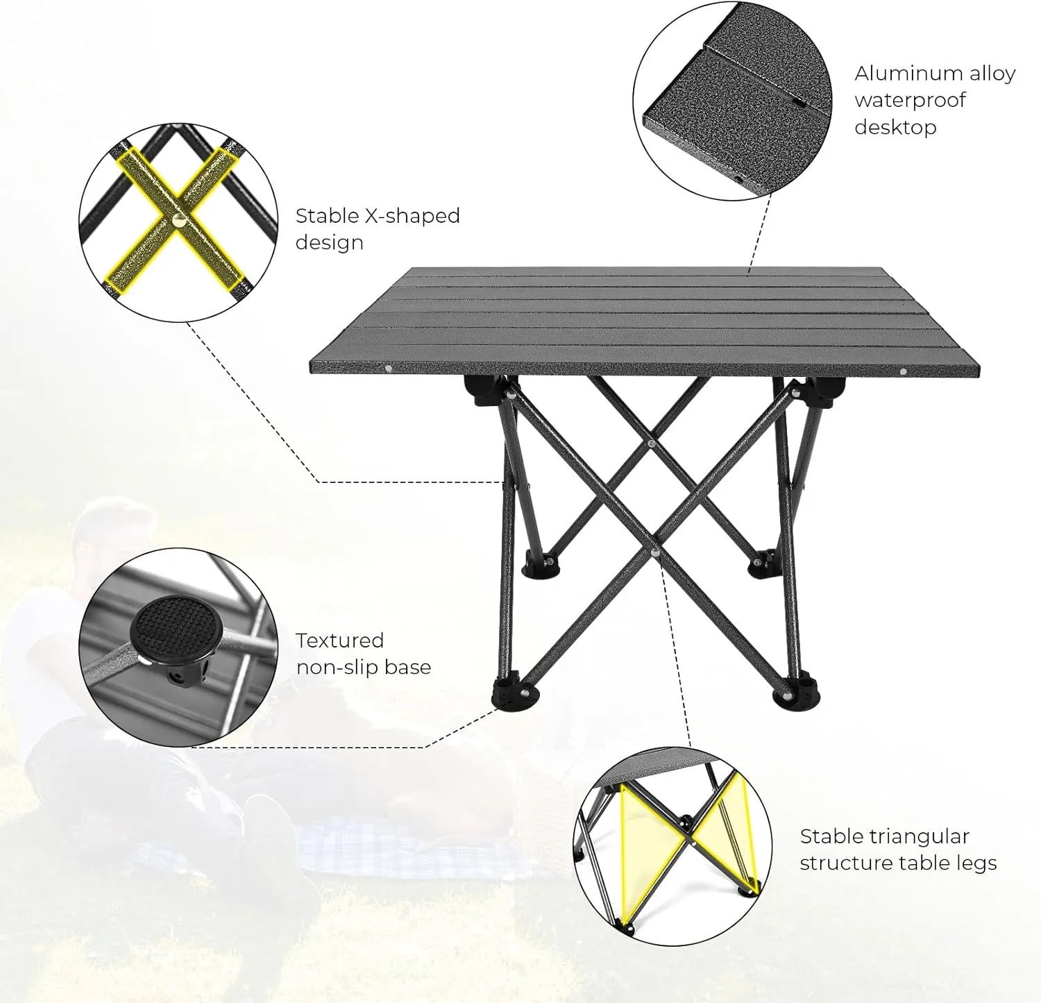 Camping Table Folding Compact Table, Portable Ultralight Aluminum Lightweight Foldable Camp Table with Carry Bag for Outdoor Cooking, Beach, Picnic, Hiking, BBQ, Travel, Boat, Black