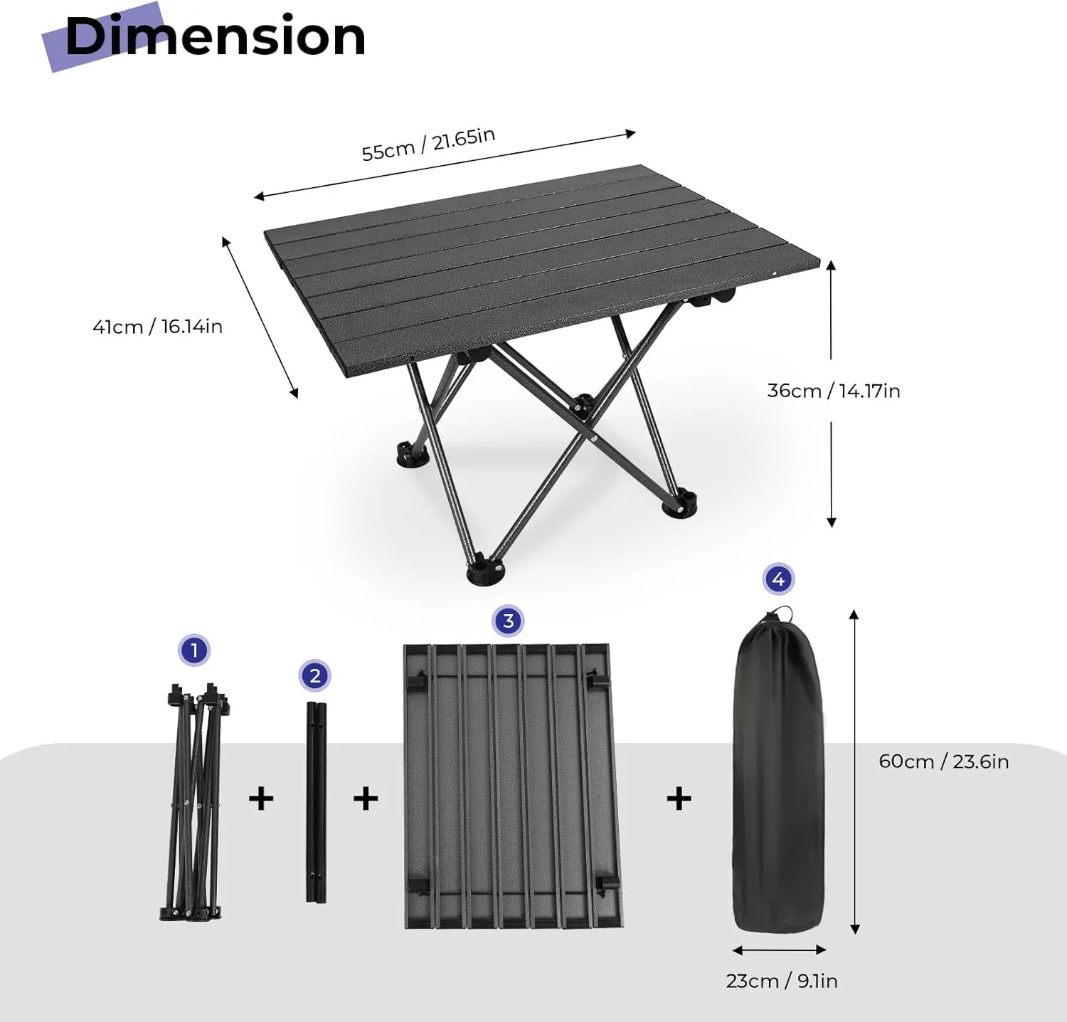 Camping Table Folding Compact Table, Portable Ultralight Aluminum Lightweight Foldable Camp Table with Carry Bag for Outdoor Cooking, Beach, Picnic, Hiking, BBQ, Travel, Boat, Black