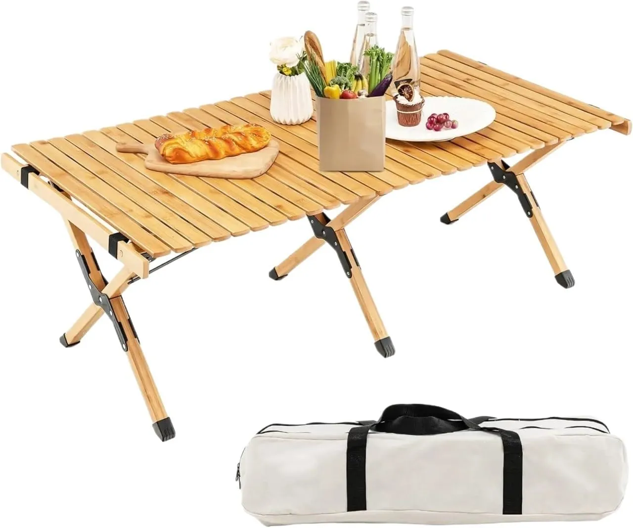Camping Table Folding Picnic Table, Portable Camping Table w/Carry Bag, Indoor Outdoor Table for Patio Garden Beach Yard, Easy Assembly Beach Picnic(Natural)