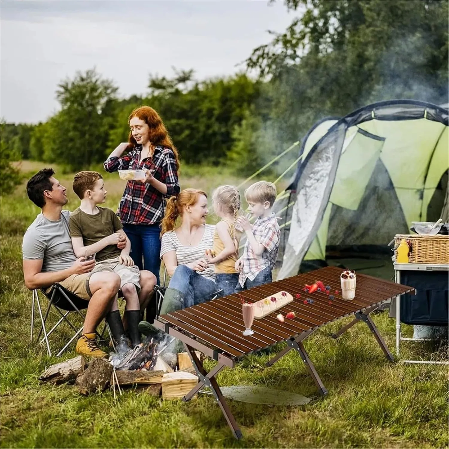 Camping Table Folding Picnic Table, Portable Camping Table w/Carry Bag, Indoor Outdoor Table for Patio Garden Beach Yard, Easy Assembly Beach Picnic(Natural)
