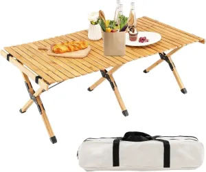 Camping Table Folding Picnic Table, Portable Camping Table w/Carry Bag, Indoor Outdoor Table for Patio Garden Beach Yard, Easy Assembly Beach Picnic(Natural)