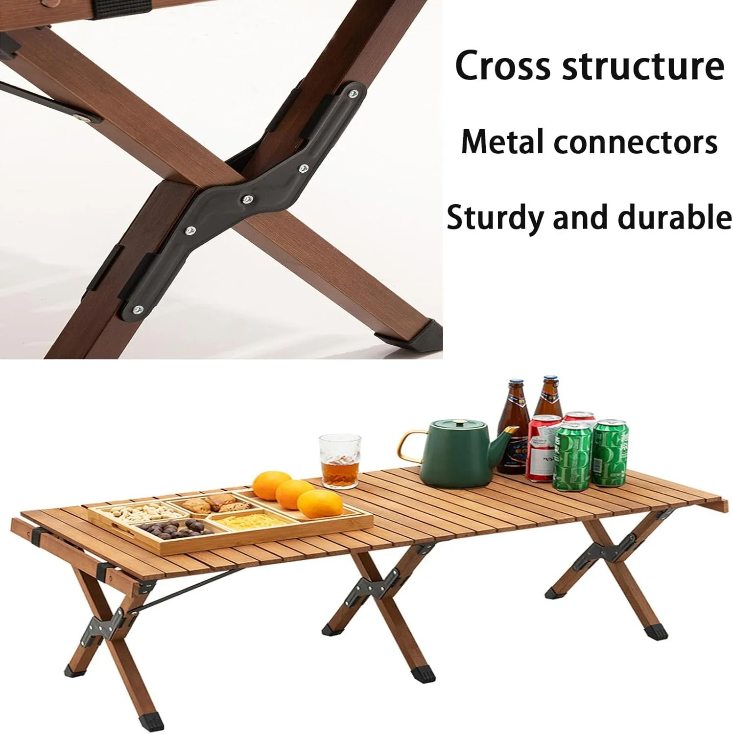 Camping Table Lightweight Foldable Table, Portable Camping Table with Aluminum Roll-Up Tabletop, Stable and Load-Bearing for Outdoor Camping Brown 23.6in*17.7in*16.5in
