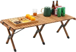 Camping Table Lightweight Foldable Table, Portable Camping Table with Aluminum Roll-Up Tabletop, Stable and Load-Bearing for Outdoor Camping Brown 23.6in*17.7in*16.5in