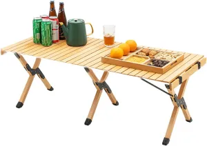 Camping Table Lightweight Foldable Table, Portable Camping Table with Aluminum Roll-Up Tabletop, Stable and Load-Bearing for Outdoor Camping Wood Color 35.4in*19.7in*16.5in