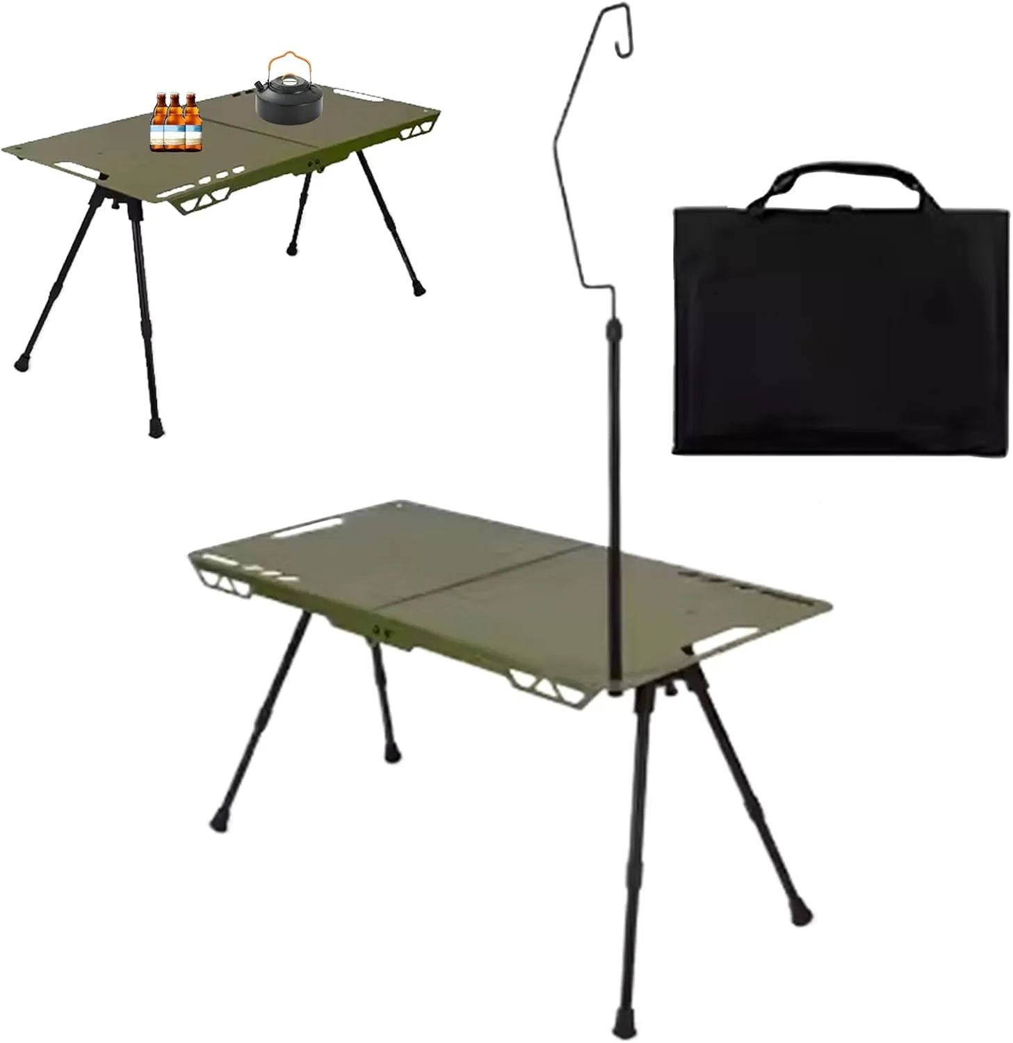 Camping Table - Lightweight Folding Table | Foldable Picnic Cooking Desk, Portable Height Adjustable Picnic Table with Light Holder for RV Tailgating Garden Barbecue Beach Backyard Balcony Patio