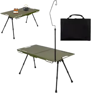 Camping Table - Lightweight Folding Table | Foldable Picnic Cooking Desk, Portable Height Adjustable Picnic Table with Light Holder for RV Tailgating Garden Barbecue Beach Backyard Balcony Patio