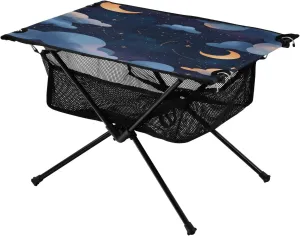Camping Table Lightweight Portable Folding Table with Mesh Storage Net Cloud Night Star Moon Ideal for Camping Hiking Beach Picnic Travel Backyard