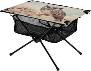 Camping Table Lightweight Portable Folding Table with Mesh Storage Net Owl Red Fruit Ideal for Camping Hiking Beach Picnic Travel Backyard