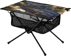 Camping Table Lightweight Portable Folding Table with Mesh Storage Net Owl Statue Ideal for Camping Hiking Beach Picnic Travel Backyard