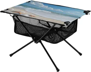 Camping Table Lightweight Portable Folding Table with Mesh Storage Net Sea Shell Starfish Ideal for Camping Hiking Beach Picnic Travel Backyard