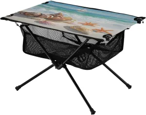 Camping Table Lightweight Portable Folding Table with Mesh Storage Net Shell Starfish Sailing Boat Ideal for Camping Hiking Beach Picnic Travel Backyard