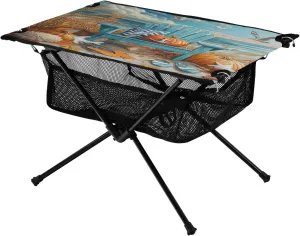 Camping Table Lightweight Portable Folding Table with Mesh Storage Net Wheat Pumpkin Ideal for Camping Hiking Beach Picnic Travel Backyard