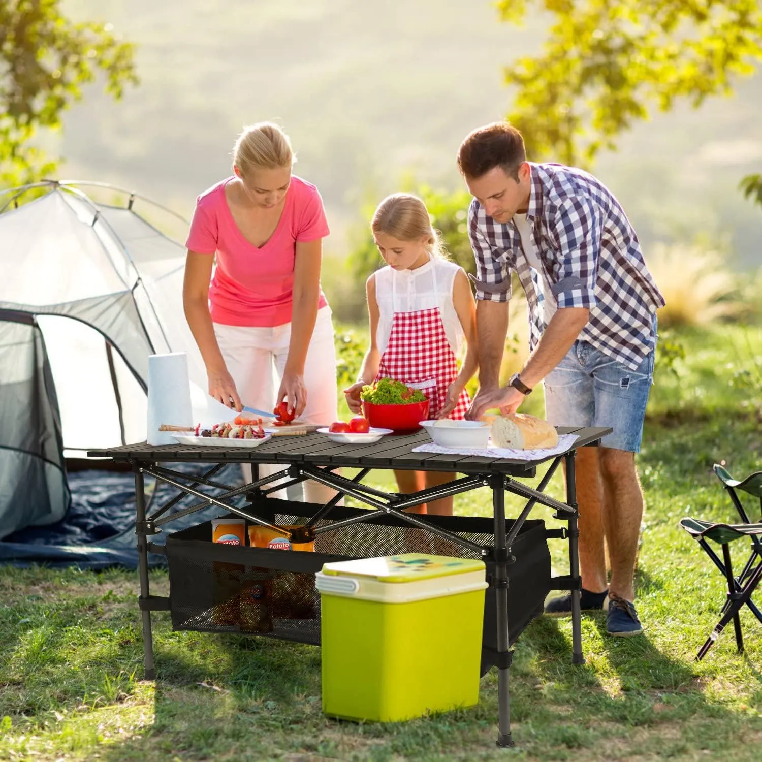Camping Table Portable Picnic Folding Table Lightweight Aluminum Roll-up BBQ Grill Ta-ble Outdoor Cooking Table with Carrying Bag 37x22inch