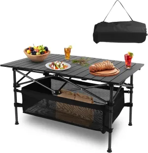 Camping Table Portable Picnic Folding Table Lightweight Aluminum Roll-up BBQ Grill Ta-ble Outdoor Cooking Table with Carrying Bag 37x22inch