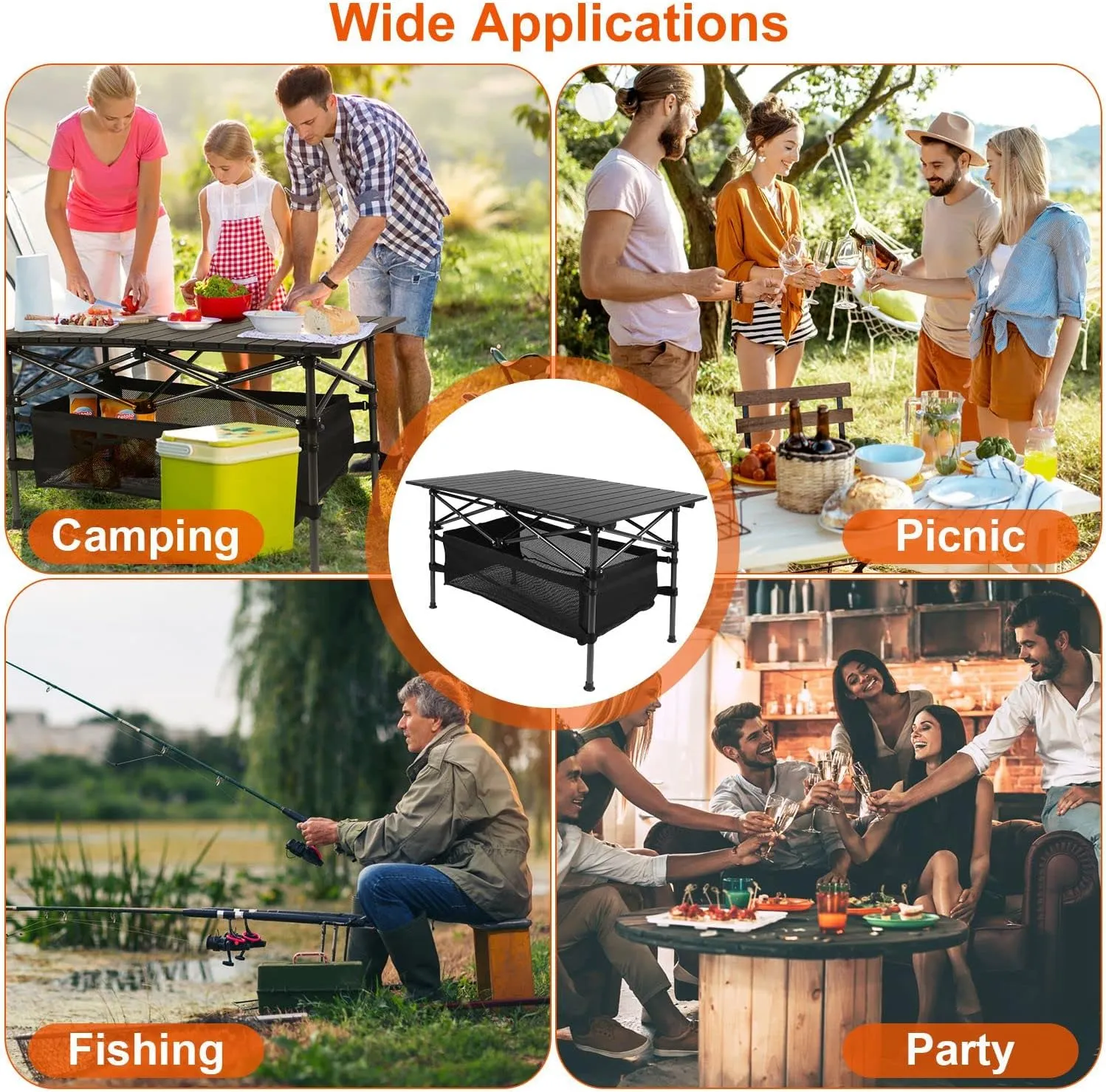 Camping Table Portable Picnic Folding Table Lightweight Aluminum Roll-up BBQ Grill Ta-ble Outdoor Cooking Table with Carrying Bag 37x22inch