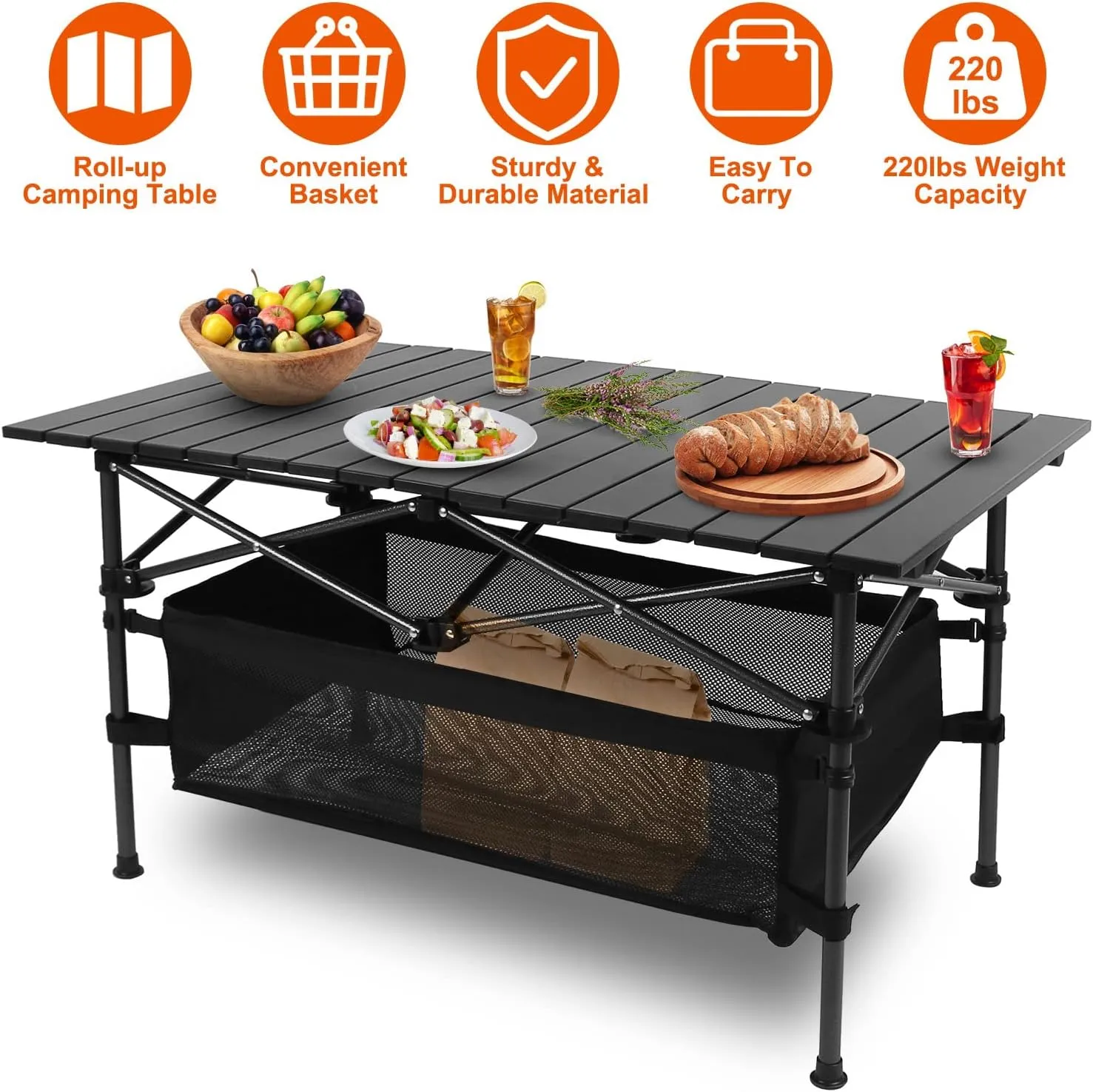 Camping Table Portable Picnic Folding Table Lightweight Aluminum Roll-up BBQ Grill Ta-ble Outdoor Cooking Table with Carrying Bag 37x22inch