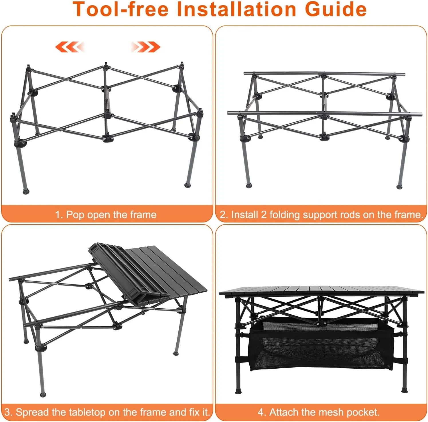 Camping Table Portable Picnic Folding Table Lightweight Aluminum Roll-up BBQ Grill Ta-ble Outdoor Cooking Table with Carrying Bag 37x22inch