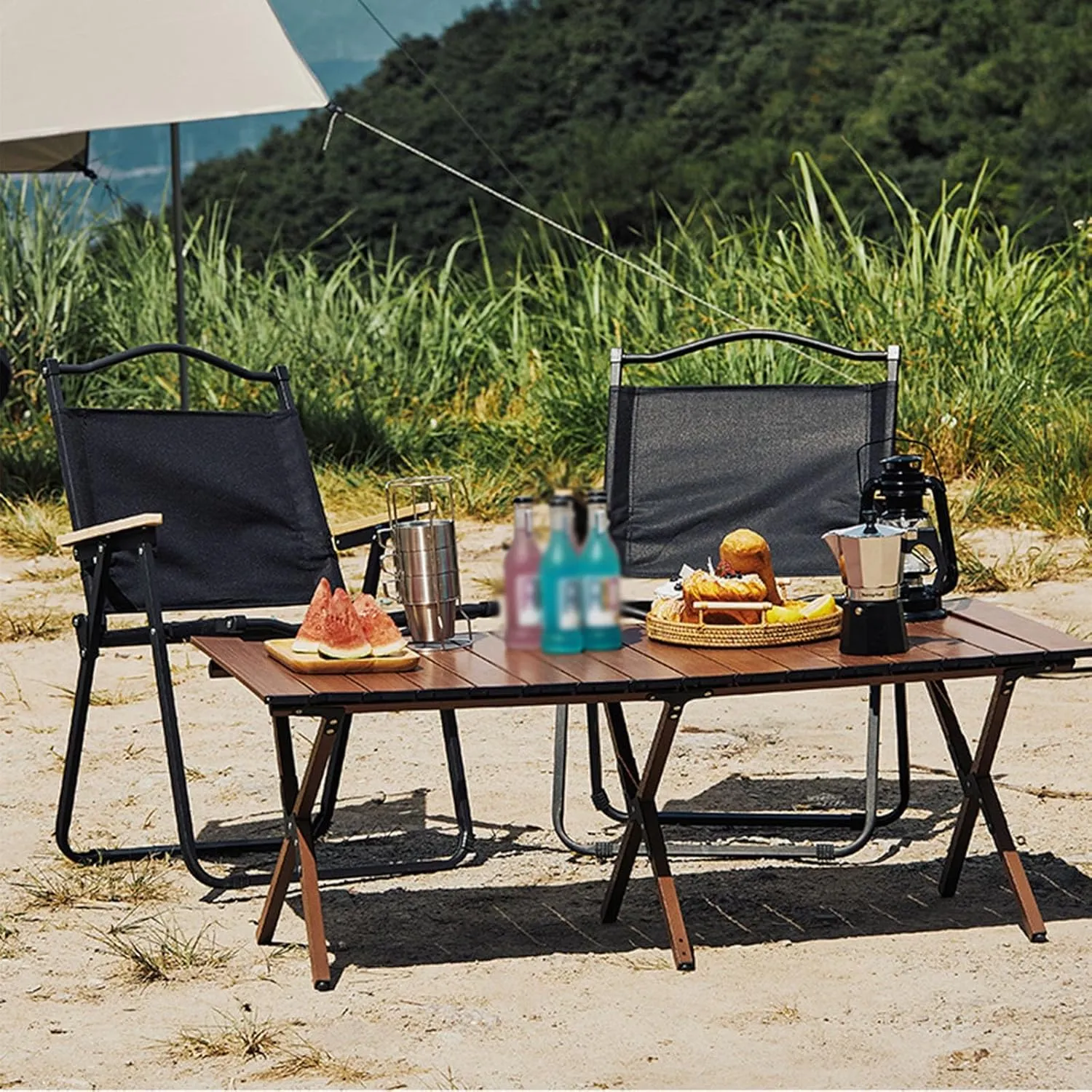 Camping Table Roll Up Table Lightweight, 4 Person Portable Table with Carry Bag for Outdoor BBQ Picnic Gathering(A,60x60x45cm)