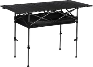 Camping Table,Folding Camp Side Table,Portable Roll up Aluminum Table with Large Storage Organizer & Carry Bag Adjustable Height Camp Table for Indoor Outdoor Picnic Backyard Beach Black