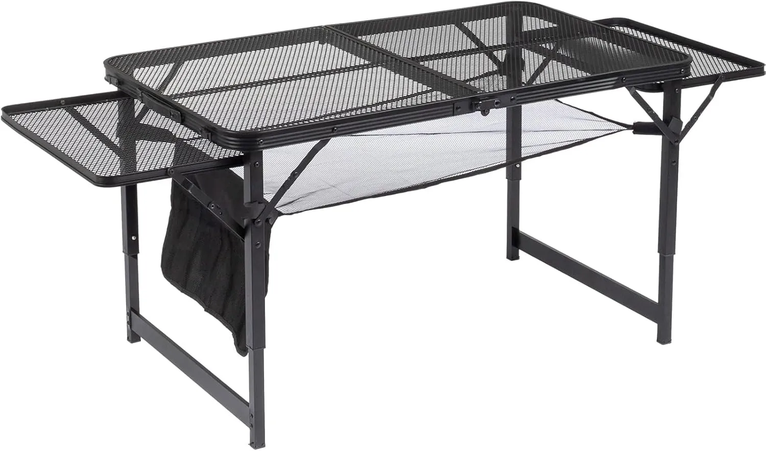 Camping Table,Folding Grill Table, Outdoor Foldable Camping Table, 4.7 FT Portable Picnic Table Adjustable Height & Mesh Bag, Lightweight Aluminum Tables with Wing Panels for Outside BBQ, Yard, Black
