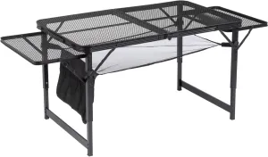 Camping Table,Folding Grill Table, Outdoor Foldable Camping Table, 4.7 FT Portable Picnic Table Adjustable Height & Mesh Bag, Lightweight Aluminum Tables with Wing Panels for Outside BBQ, Yard, Black