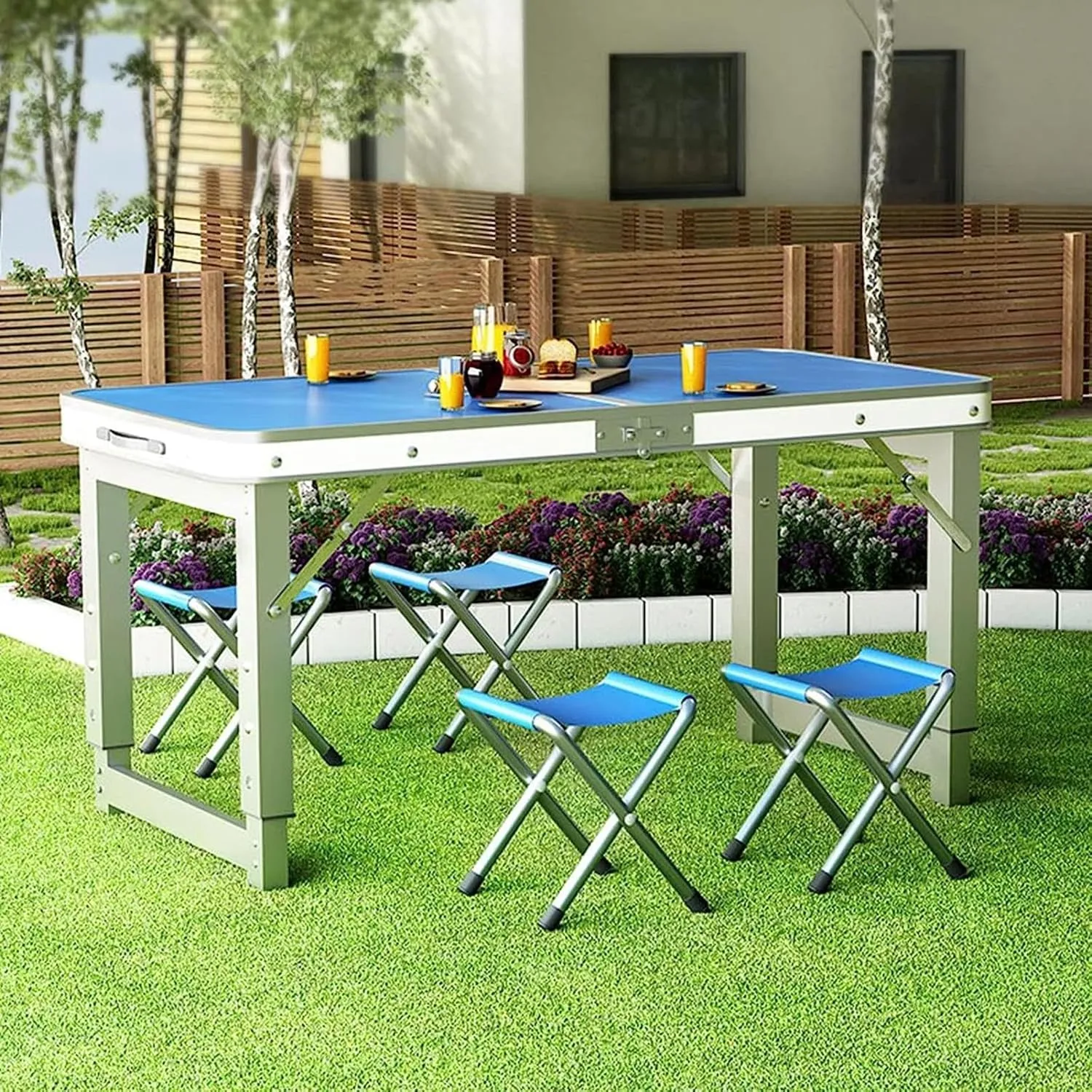 Camping Tables Folding Aluminum Table with Handle Desktop Height Adjustable Portable Trestle Table for Outdoor Market Beach Garden BBQ,Waterproof
